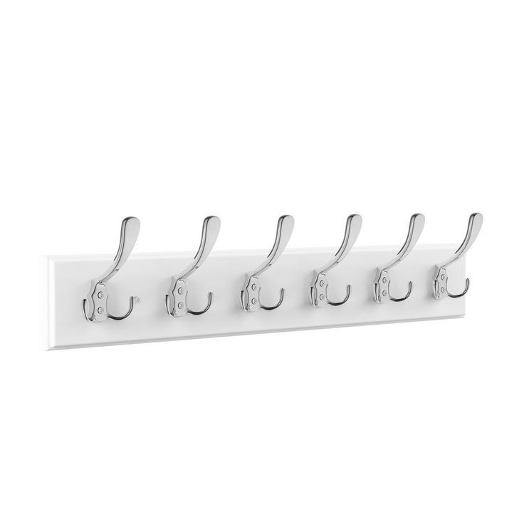 27.75 in. L White Rail-Mounted Wall Hook Hanging Rack with 6 Hooks