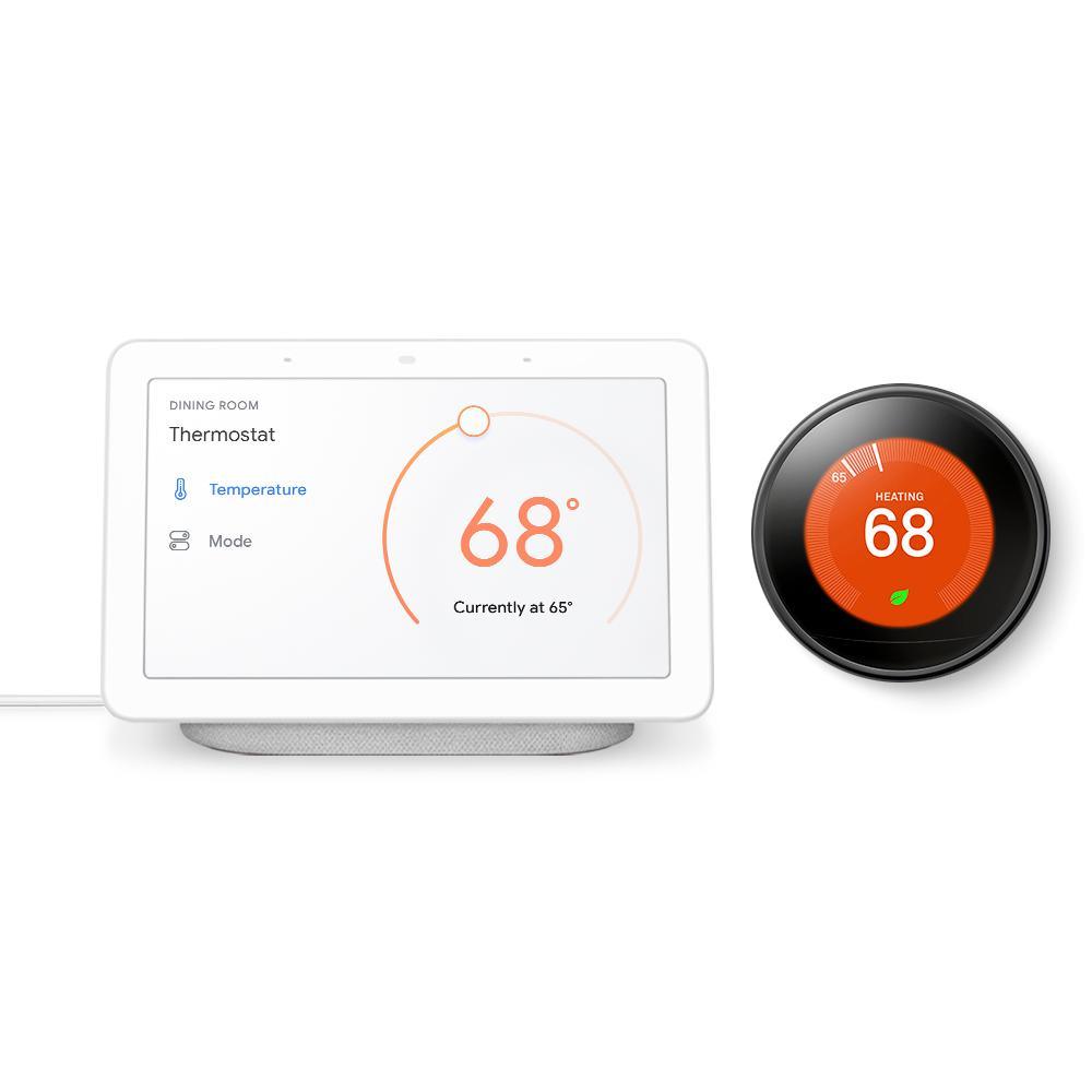 Nest Hub Chalk + Nest Learning Thermostat 3rd Gen in White - Super Arbor