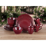 16-Piece Lorren Home Stoneware Scroll Dinnerware Set-Merlot