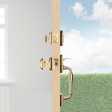 Prestige Wesley Single Cylinder Lifetime Polished Brass Door Handleset with Alcott Door Knob Featuring SmartKey Security - Super Arbor