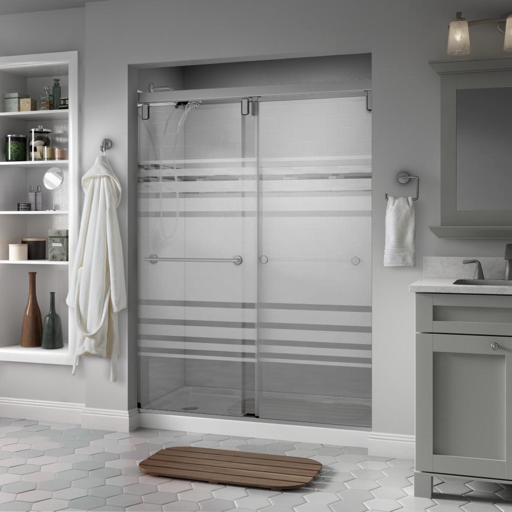 Lyndall 60 x 71-1/2 in. Frameless Mod Soft-Close Sliding Shower Door in Nickel with 1/4 in. (6mm) Transition Glass - Super Arbor