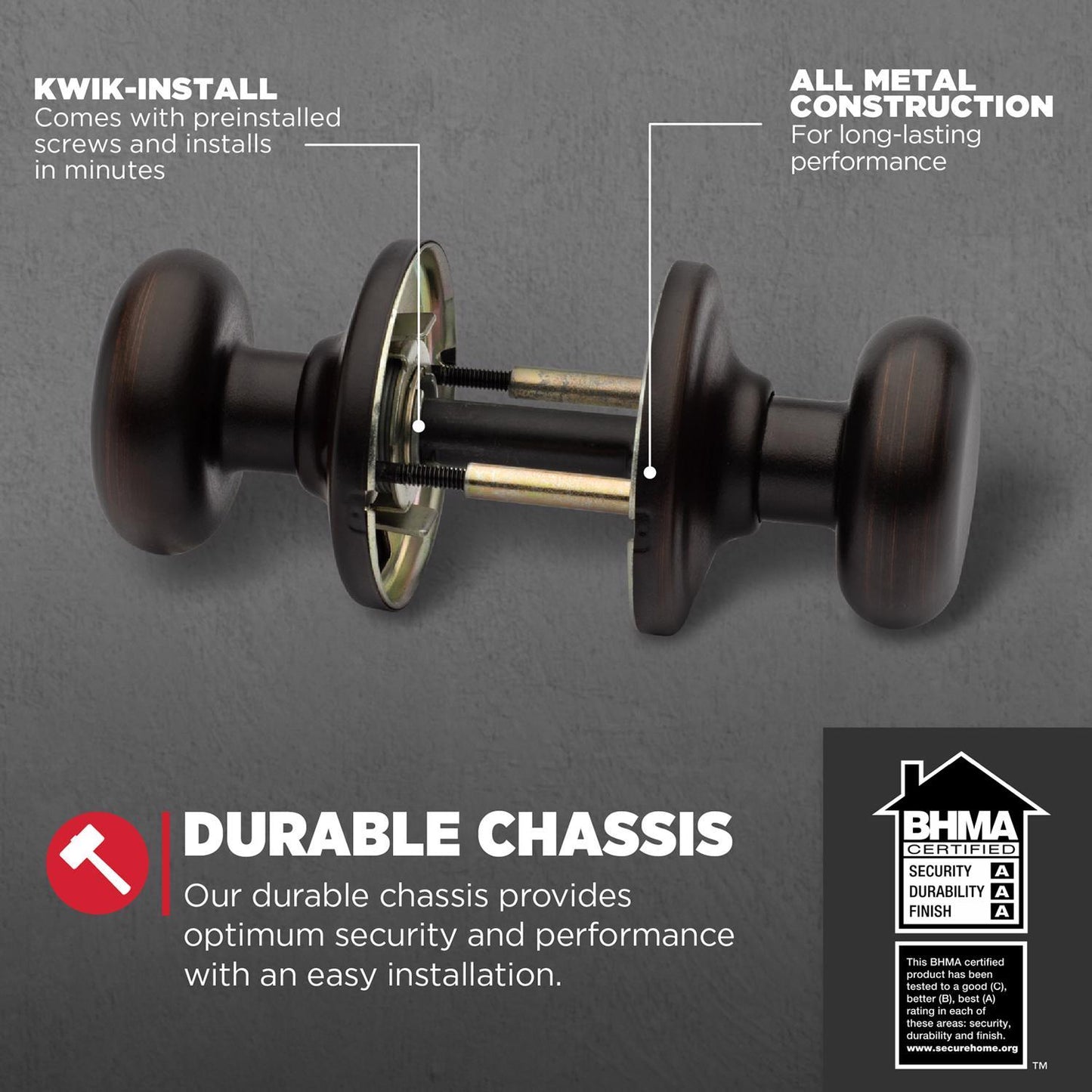 Kwikset Juno Venetian Bronze Passage Lockset, ANSI/BHMA Grade 2, 1-3/4 in Door Thickness