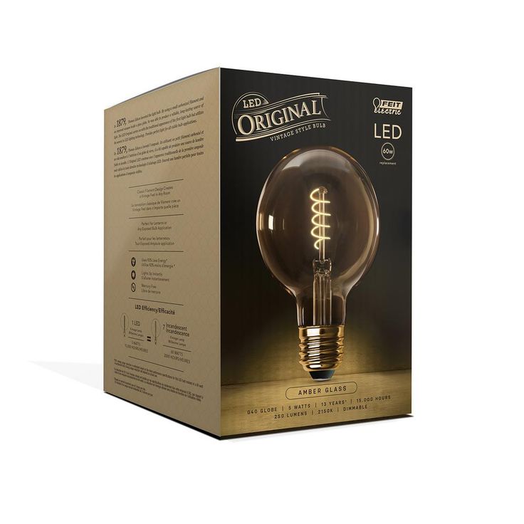 Feit Electric 60-Watt Equivalent G40 Dimmable LED Amber Glass Vintage Edison Light Bulb with Spiral Filament Warm White (2-Pack)