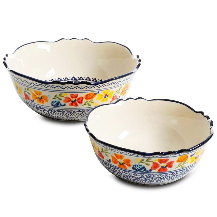Luxembourg 8 in. and 10 in. 32 fl. oz. and 64 fl. oz. Multicolored Stoneware Serving Bowls (Set of 2)
