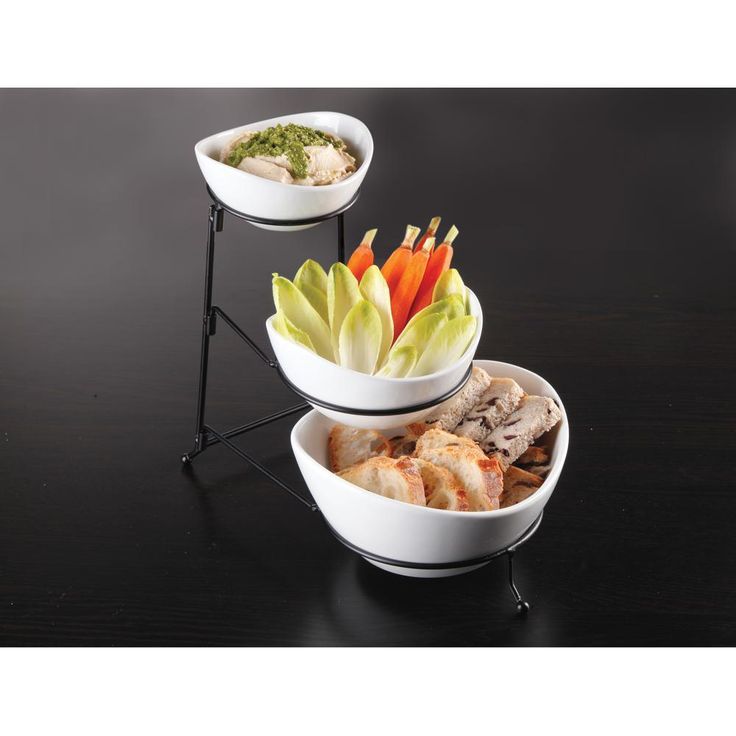 Gracious Dining 4-Piece, 3-Tier White Serving Bowl Set with Stand