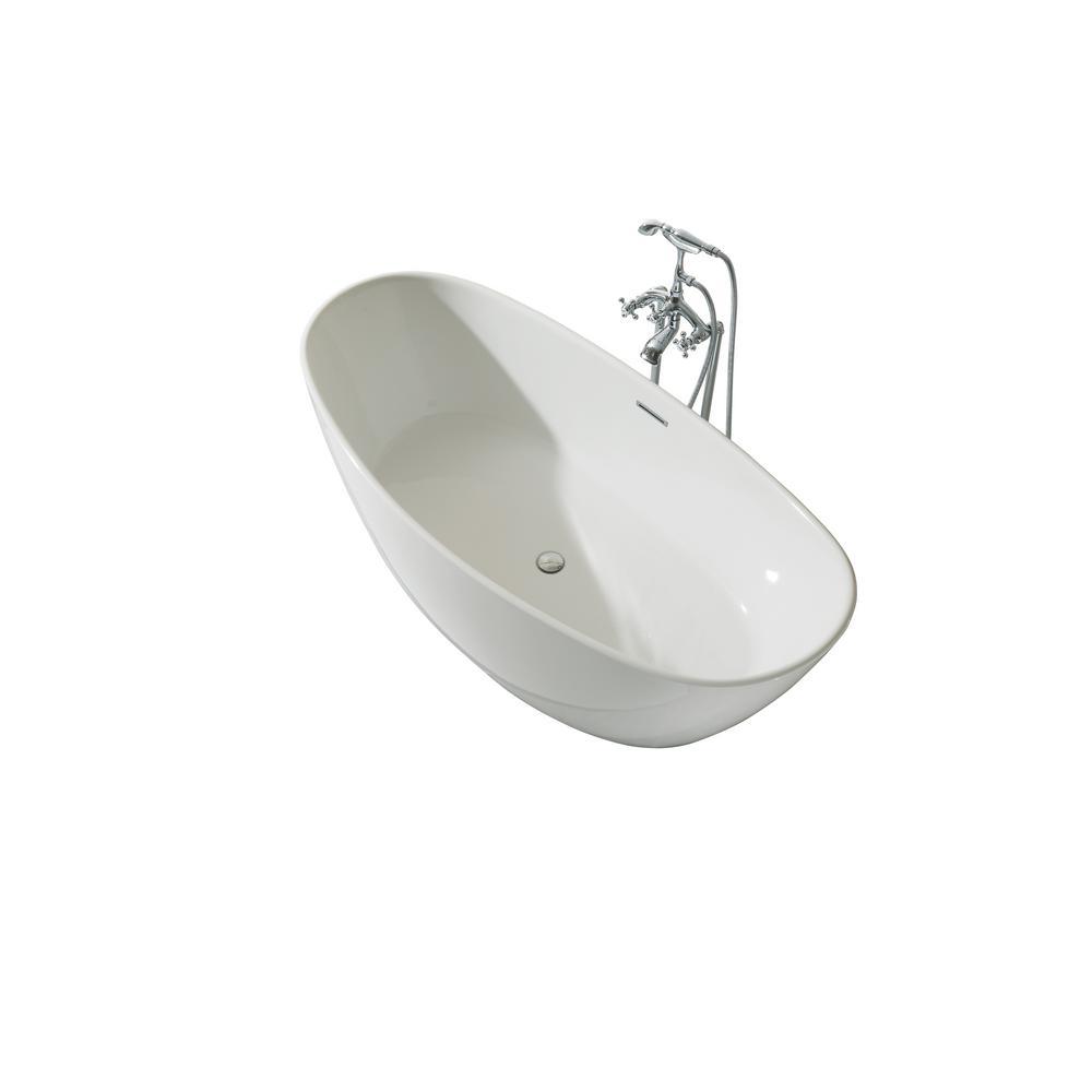 70 in. Acrylic Center Drain Oval Flat Bottom Freestanding Bathtub in White - Super Arbor