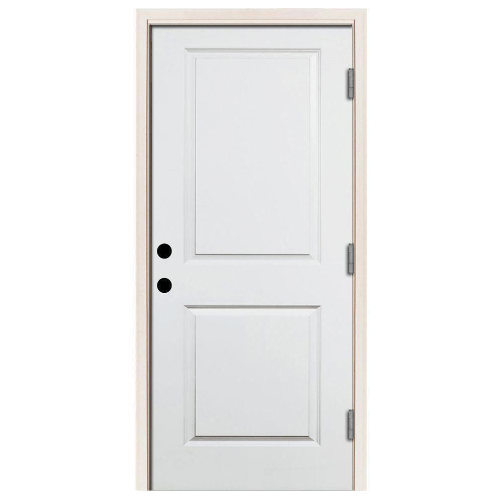 36 in. x 80 in. Premium 2-Panel Square Primed White Steel Prehung Front Door w/ 36 in. Right-Hand Inswing and 4 in. Wall - Super Arbor