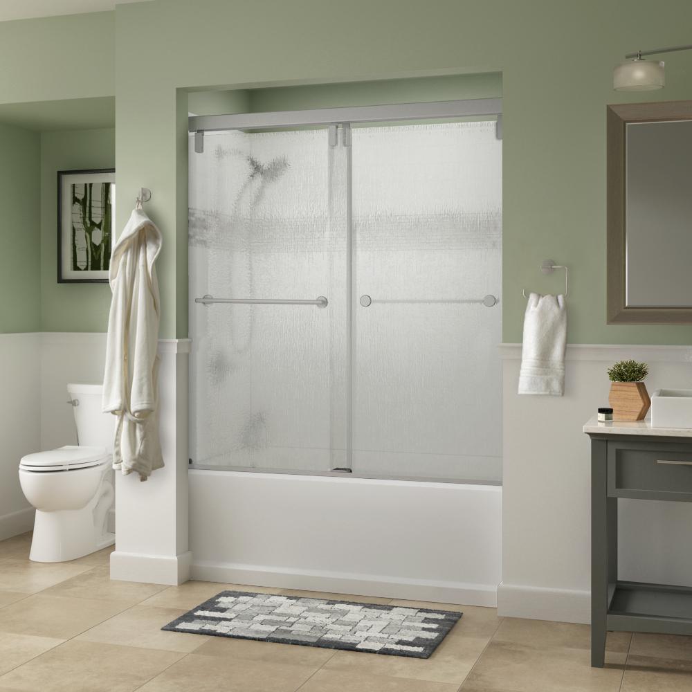 Lyndall 60 x 59-1/4 in. Frameless Mod Soft-Close Sliding Bathtub Door in Nickel with 3/8 in. (10mm) Rain Glass - Super Arbor