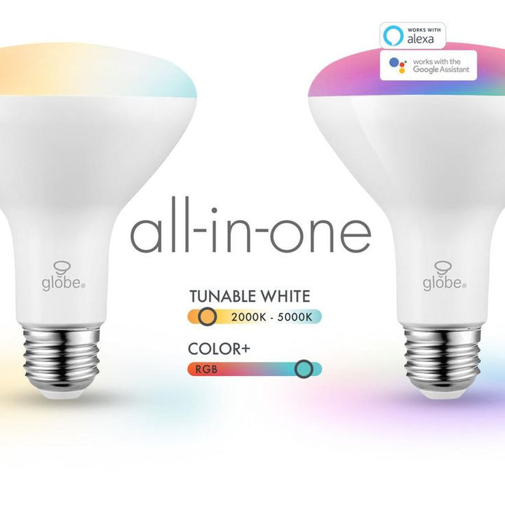 Globe Electric 65-Watt Equivalent E26 Base BR30 Wi-Fi Smart LED Light Bulb Color Changing RGB and Tunable White
