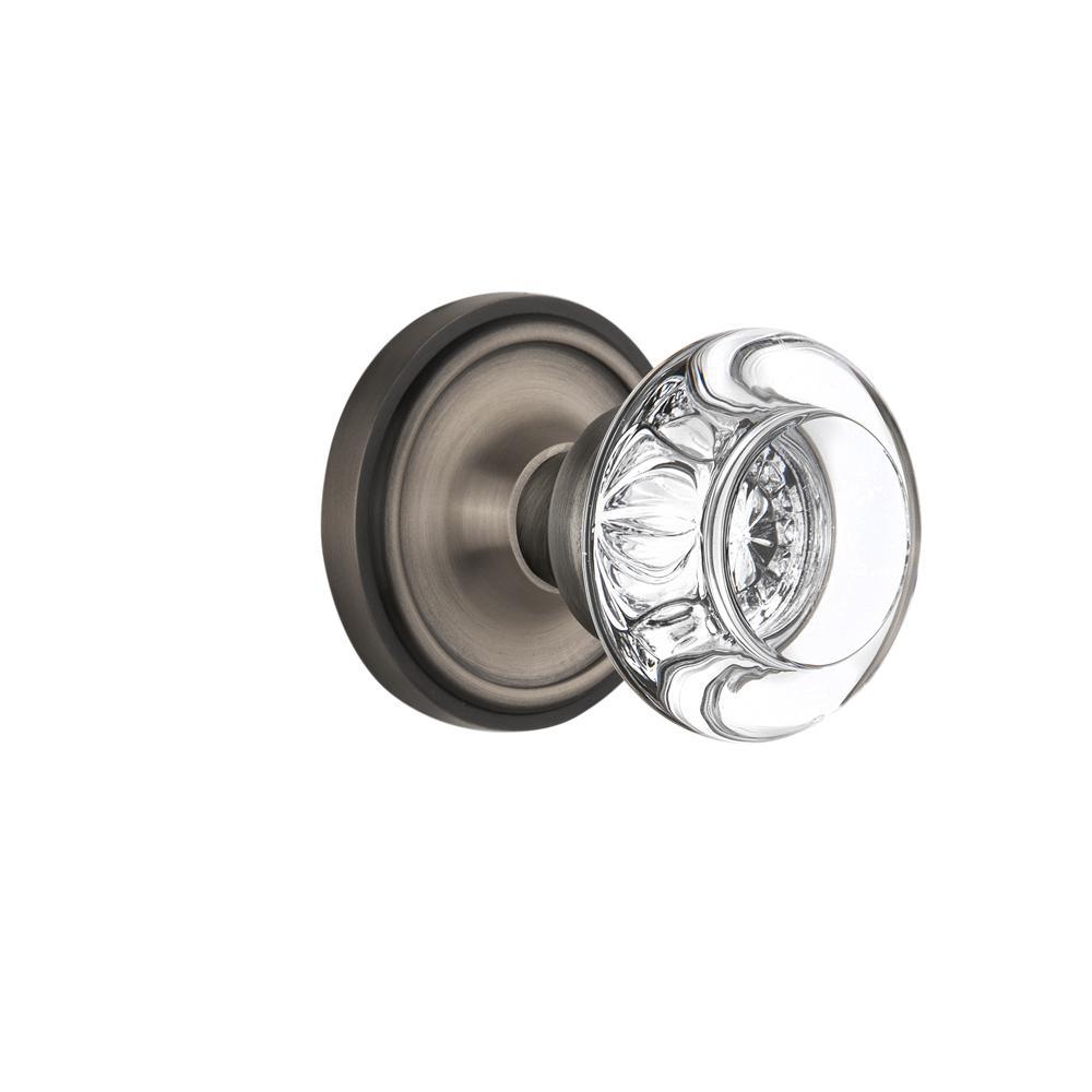 Classic Rosette 2-3/4 in. Backset Unlacquered Brass Privacy Bed/Bath Round Clear Crystal Glass Door Knob - Super Arbor