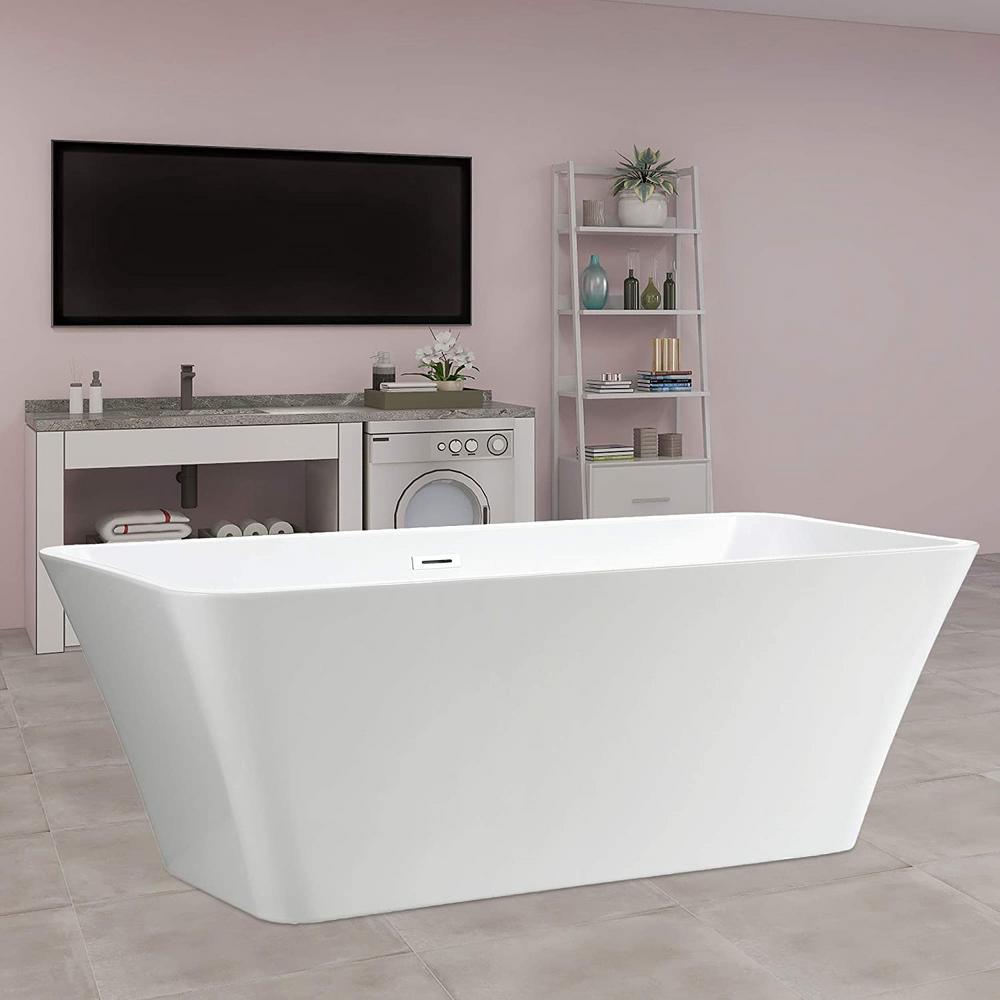 Nantes 67 in. Acrylic Flatbottom Freestanding Bathtub in White - Super Arbor