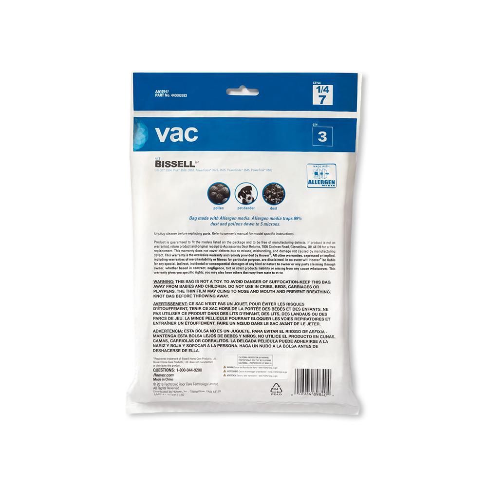 Vac Bissell Type 1, 4, 7 Allergen Bags (3-Pack) - Super Arbor