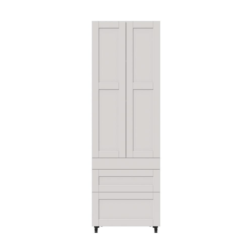 Shaker Assembled 30 in. x 94.5 in. x 24 in. Pantry Cabinet w/ 2-Inner Drawers & Three Pull Out Drawers in Vanilla White - Super Arbor
