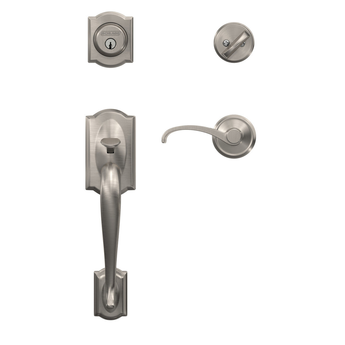 Schlage Custom Camelot Aged Bronze Single Cylinder Door Handleset with Whitney Lever and Alden Trim