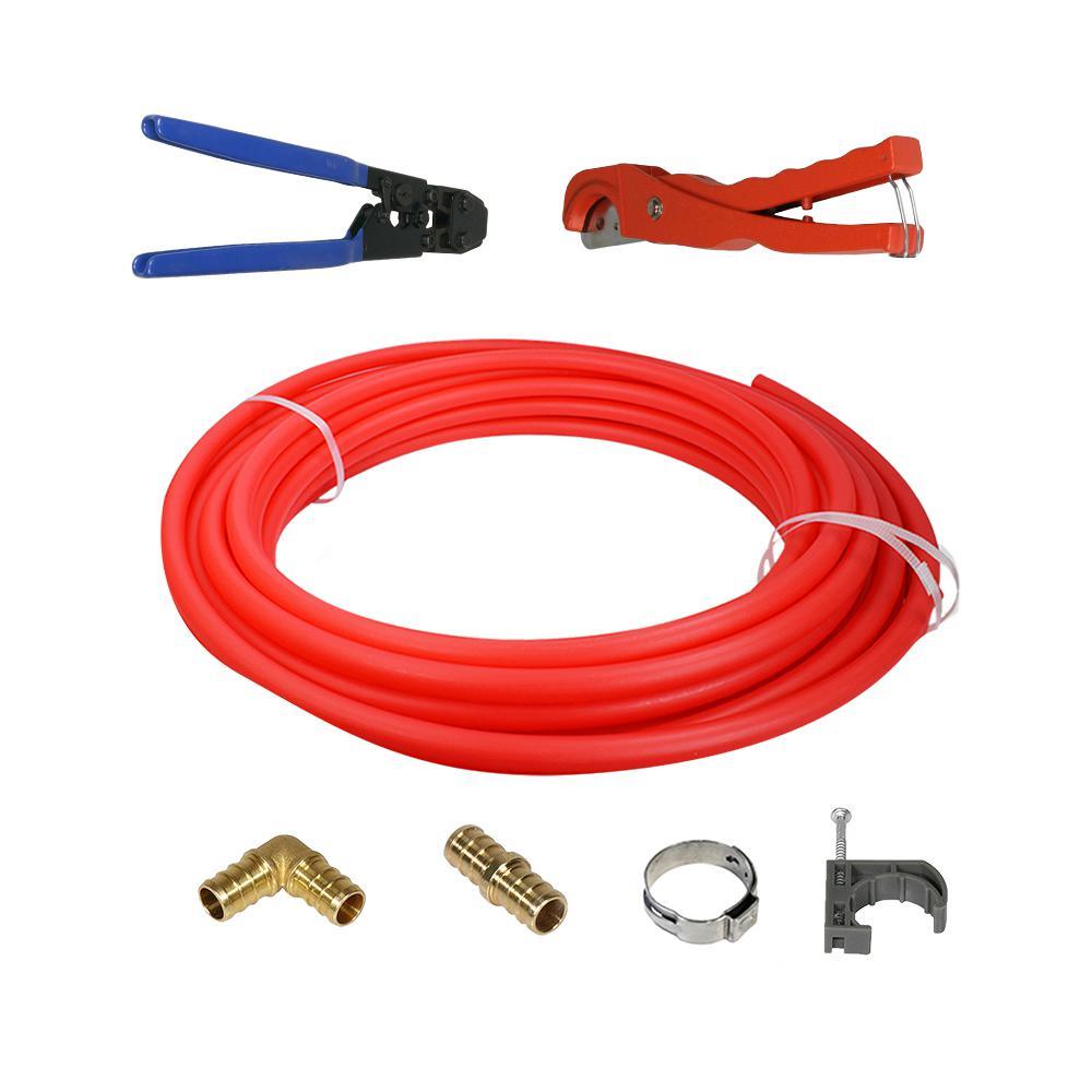 3/4 in. x 300 ft. PEX Tubing Plumbing Kit with Crimp and Cutter Tools Elbow Coupling Half Clamp Full Strap with Nail - Super Arbor