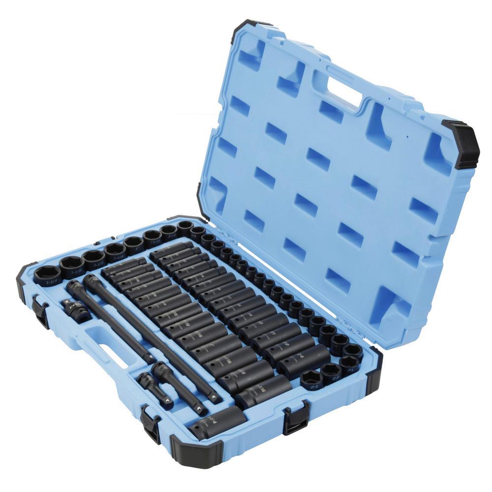1/2 in. Drive SAE/Metric Master Impact Socket Set with Adapters and Extensions (61-Piece) - Super Arbor