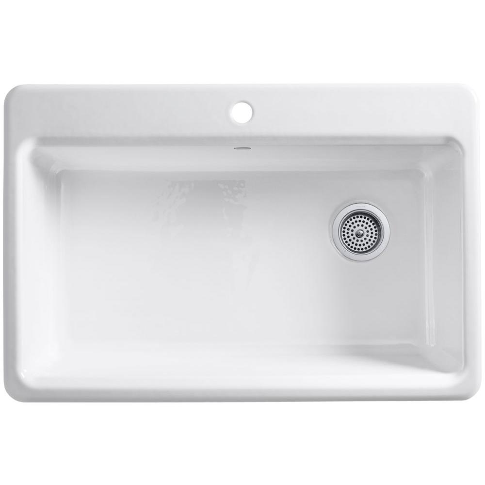 Riverby Workstation Drop-In Cast Iron 33 in. 1-Hole Single Basin Kitchen Sink Kit with Accessories in White - Super Arbor