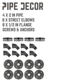 1/2 in. Black Pipe 3.75 in. W x 3.75 in. H Wall Mounted Double Flange Angled Shelf Bracket Kit (4-Pack)