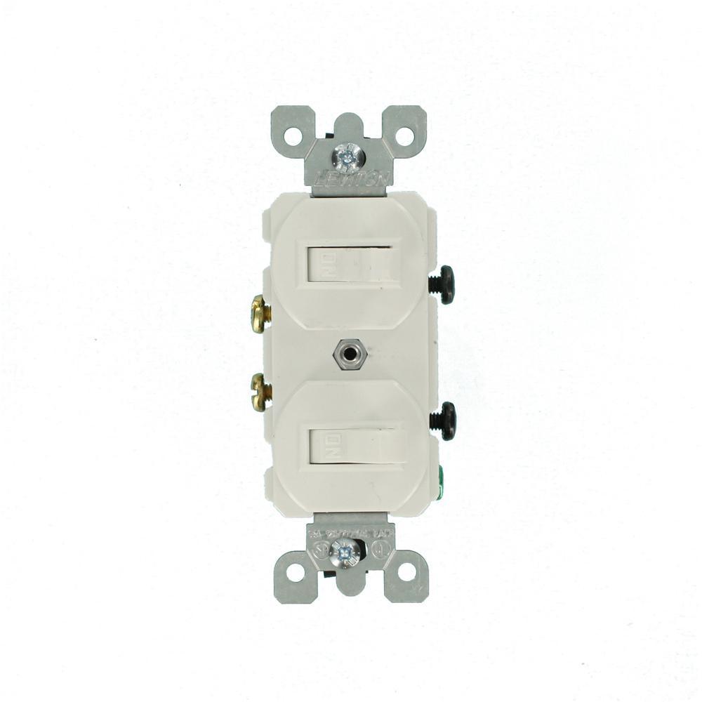 15 Amp Combination Double Switch, White - Super Arbor
