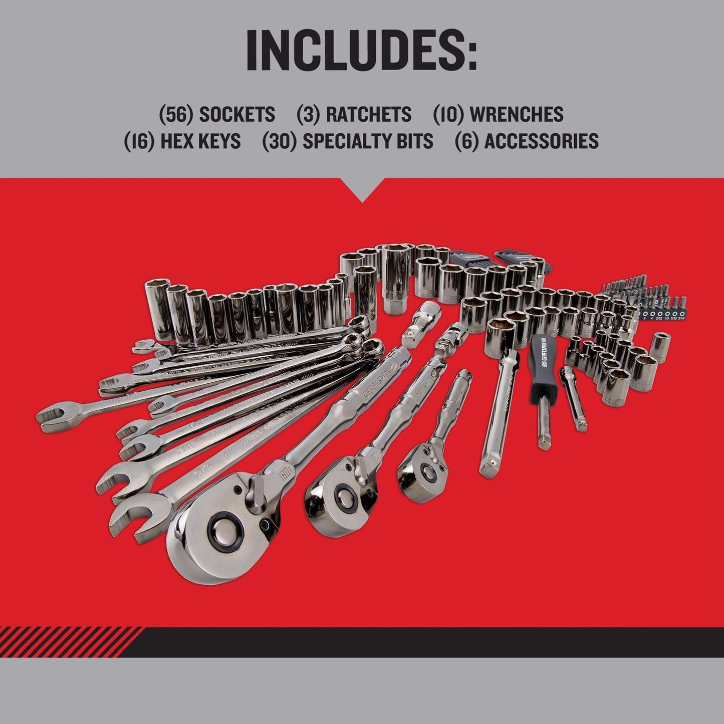 Craftsman OVERDRIVE 121 pc Mechanic's Tool Set - Metric/SAE, Gunmetal Chrome