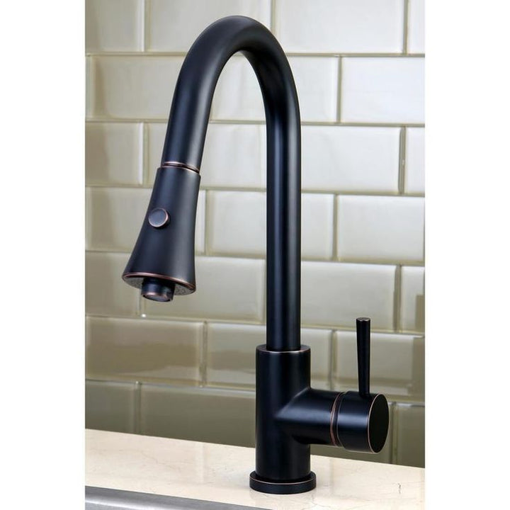 Kingston Brass Concord Oil-Rubbed Bronze 1-Handle Deck-Mount Pull-Down Handle Kitchen Faucet