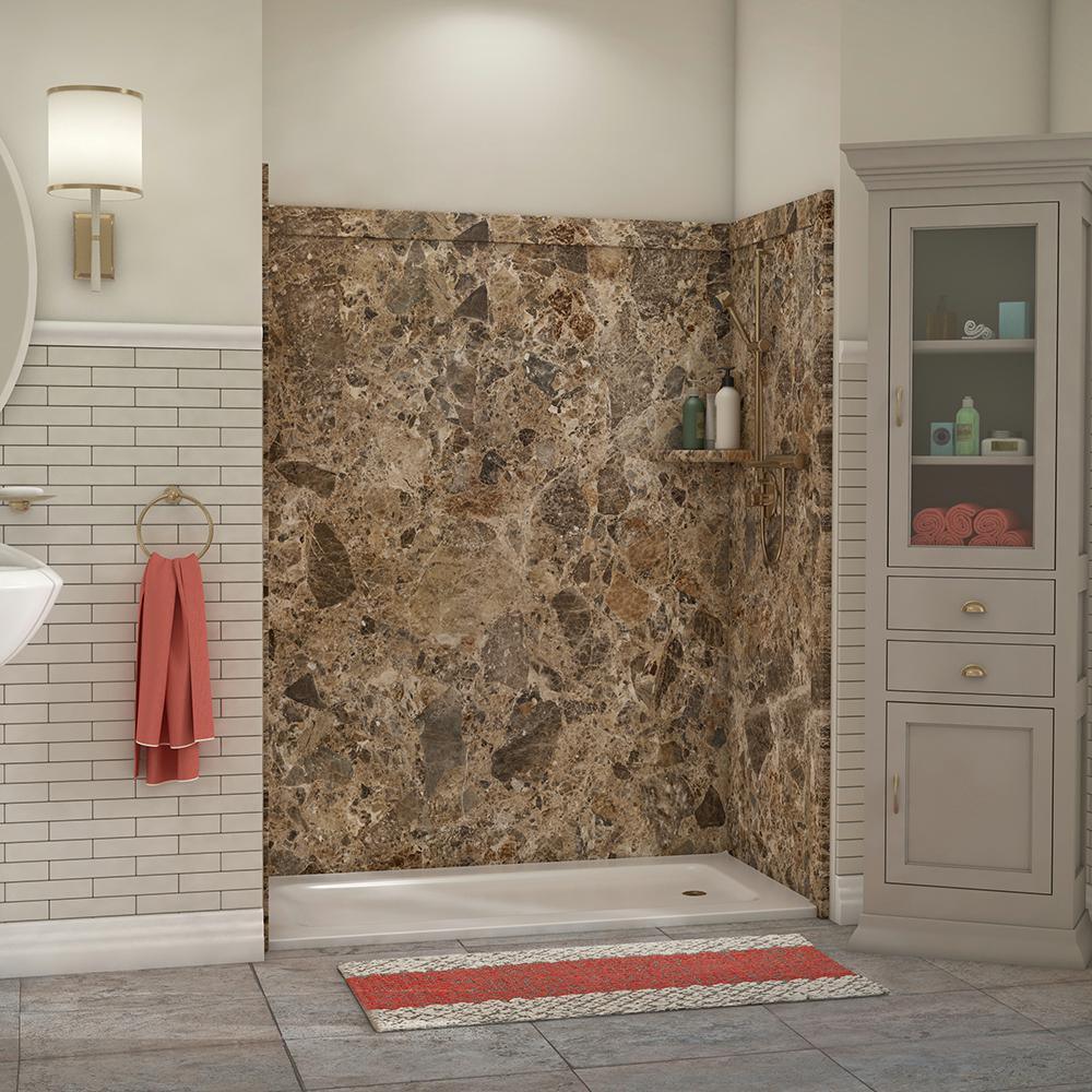 Royale 36 in. x 60 in. x 80 in. 11-Piece Easy Up Adhesive Alcove Bathtub/Shower Wall Surround in Calacatta White - Super Arbor