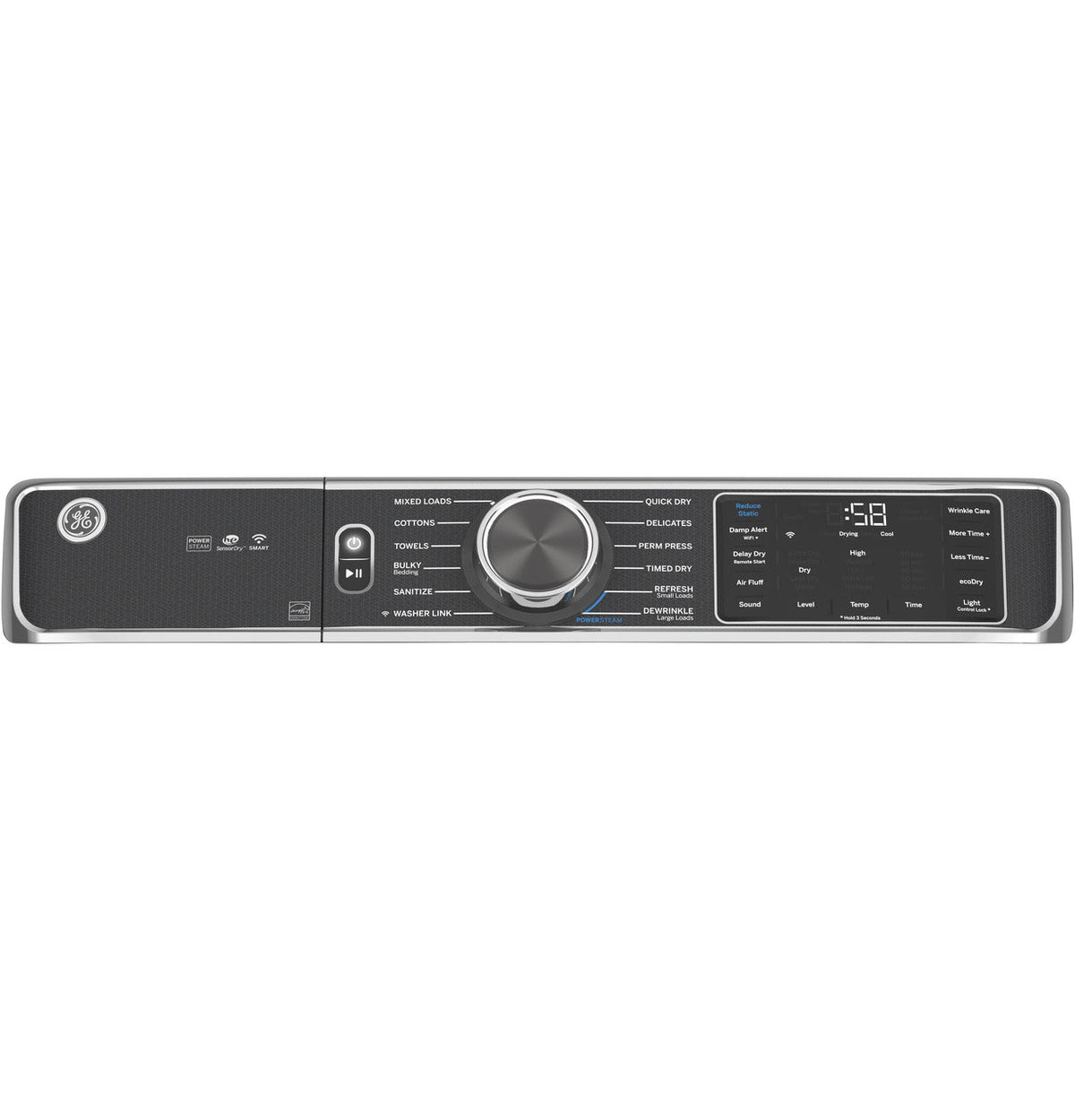 GE 7.8-cu ft Reversible Side-Swing Door Stackable Steam Cycle Gas Dryer, Sapphire Blue, ENERGY STAR