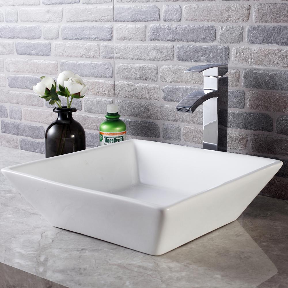 16 in. x 16 in. x 5 in. Vessel Sink in White Bathroom Ceramic Square Porcelain Sink - Super Arbor