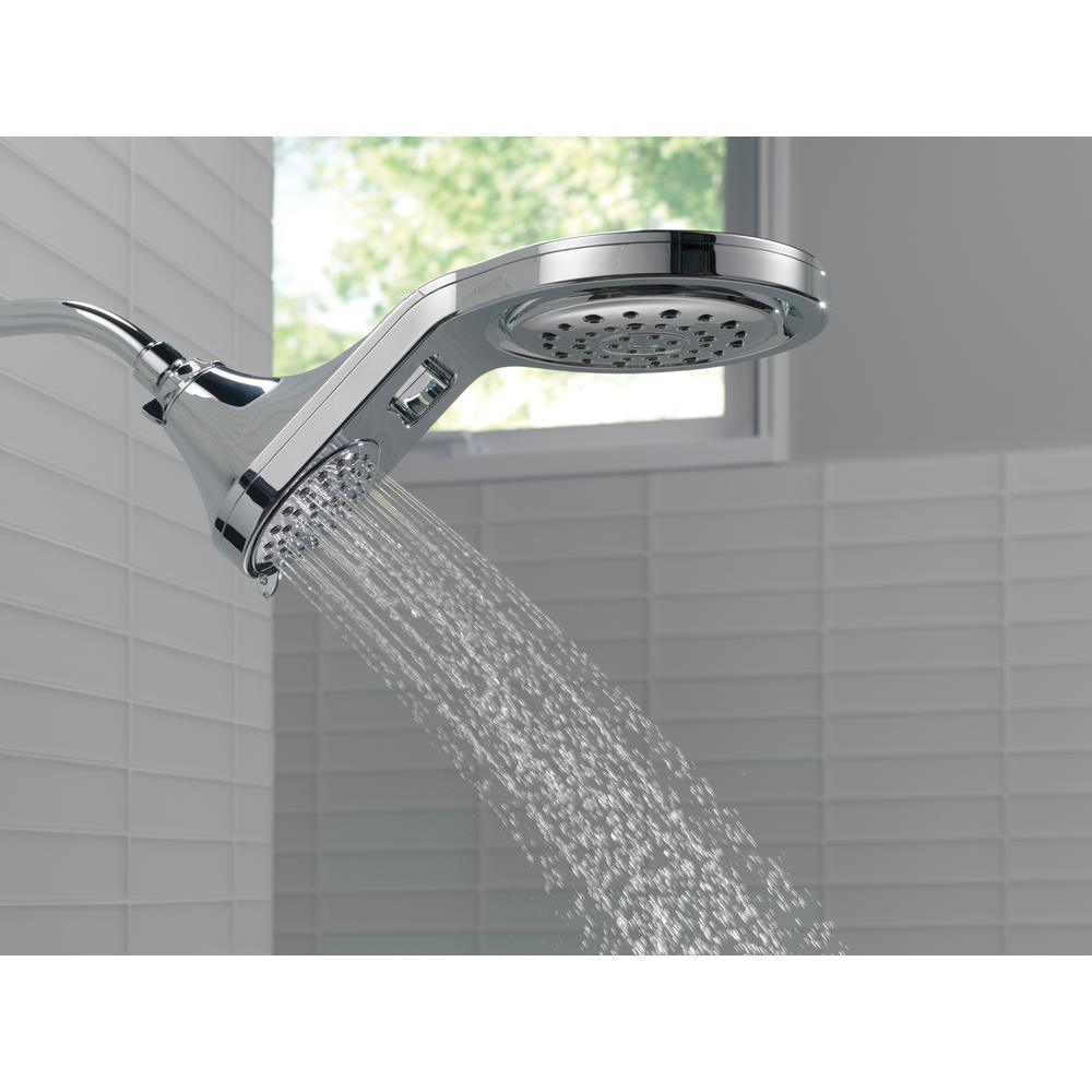 HydroRain Two-in-One 5-Spray 7.9 in. Double Wall Mount Fixed Shower Head in Chrome - Super Arbor