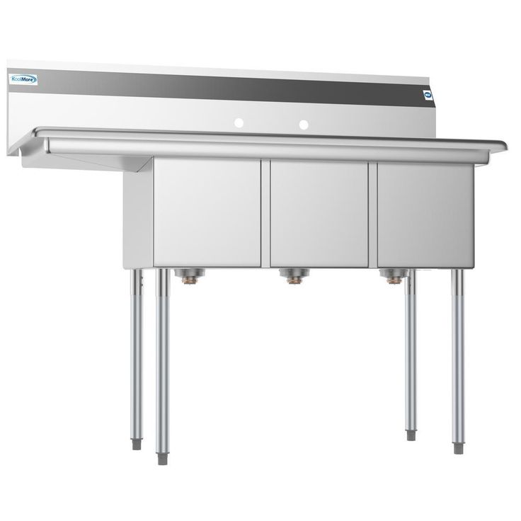 Freestanding Stainless Steel 51 in. 2-Hole Triple Bowl Commercial Kitchen Sink Left Drainboard