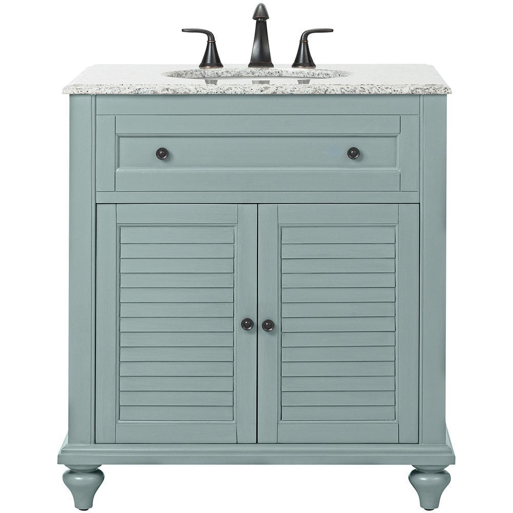 Hamilton Shutter 49-1/2 in. W x 22 in. D Bath Vanity in Ivory with Granite Vanity Top in Grey - Super Arbor