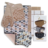 T-Fal Sand Cotton Coffee Solids and Prints Kitchen Towels (Set of 8)