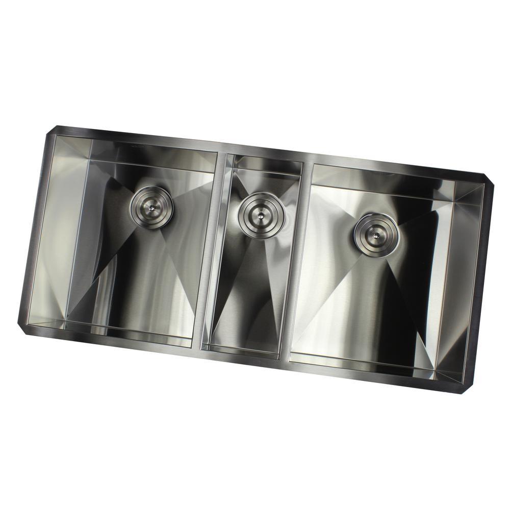 Undermount Stainless Steel 42 in. x 20 in. x 10 in. Deep 16-Gauge Triple Bowl 40/20/40 Zero Radius Kitchen Sink - Super Arbor
