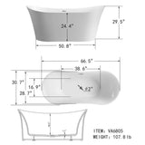 Calais 67 in. Acrylic Flatbottom Freestanding Bathtub in White - Super Arbor