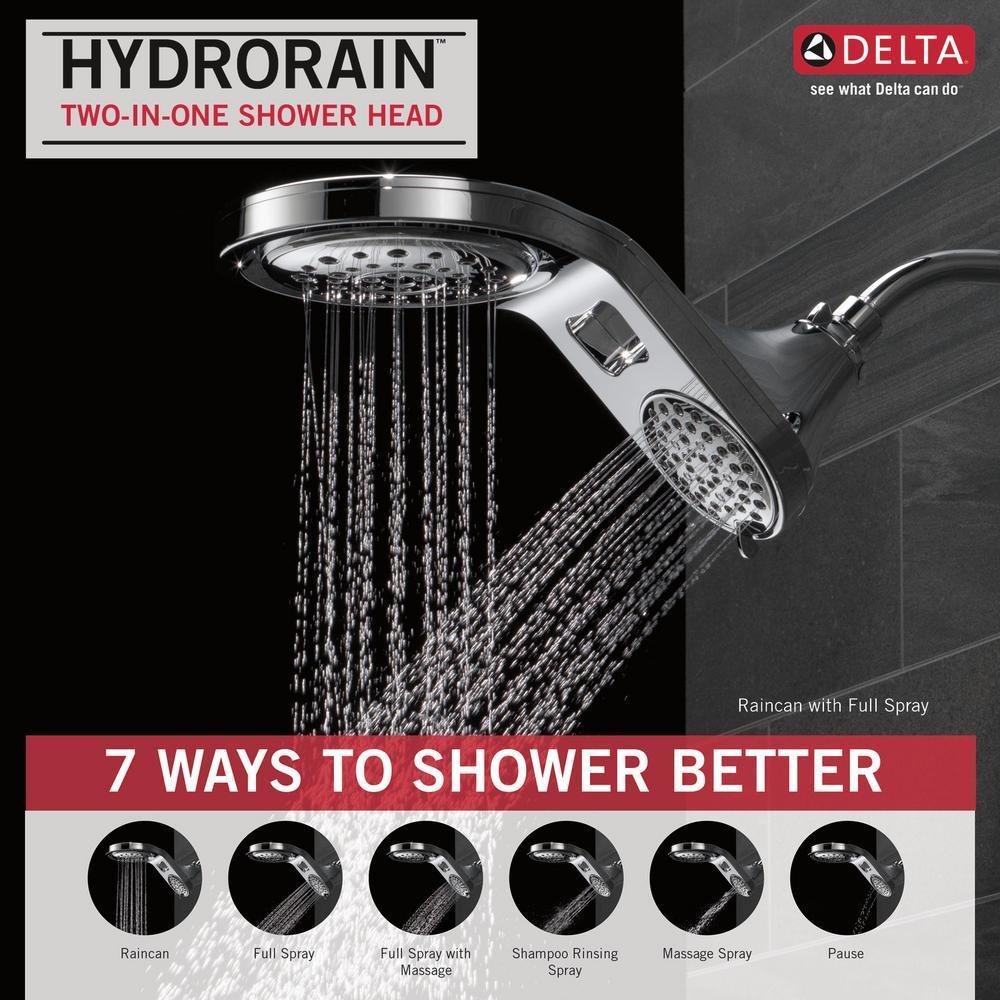 HydroRain Two-in-One 5-Spray 7.9 in. Double Wall Mount Fixed Shower Head in Chrome - Super Arbor