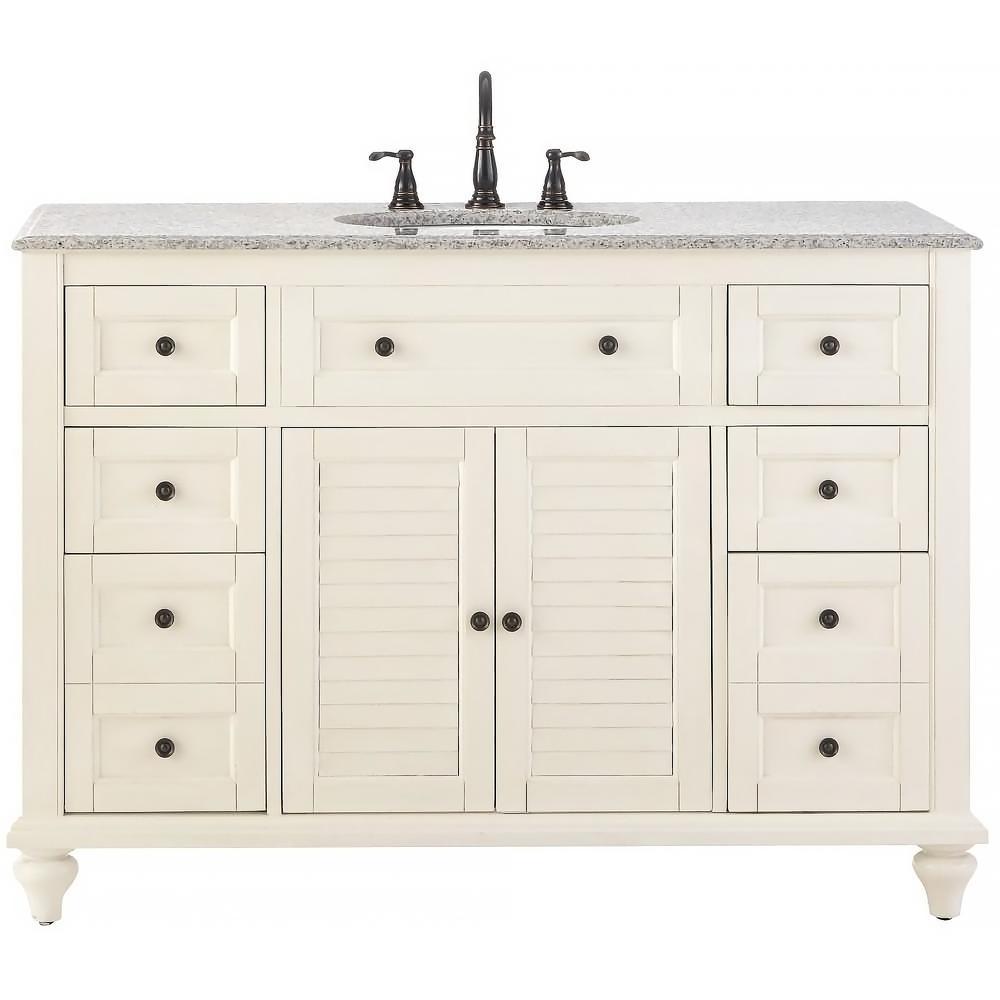 Hamilton Shutter 49-1/2 in. W x 22 in. D Bath Vanity in Ivory with Granite Vanity Top in Grey - Super Arbor