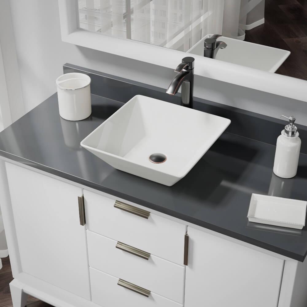 Porcelain Vessel Sink in White with 7007 Faucet and Pop-Up Drain in Brushed Nickel - Super Arbor