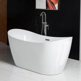59 in. Acrylic Freestanding Double Slipper Flatbottom Soaking Bathtub with Drain and Overflow Included in White - Super Arbor