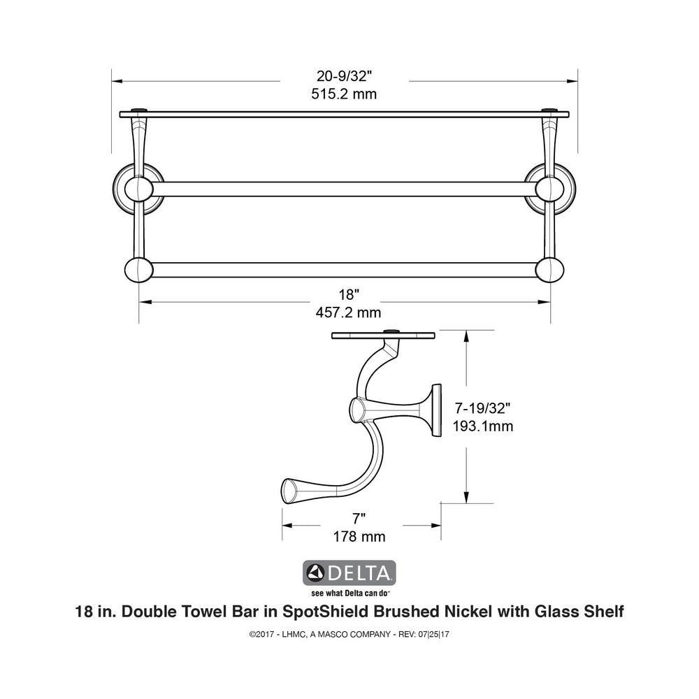 18 in. Glass Shelf with Double Towel Bar in SpotShield Brushed Nickel - Super Arbor