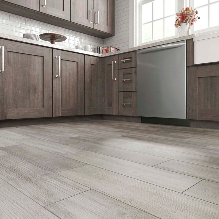 Style Selections Woods Vintage Gray 6-in x 24-in Glazed Porcelain Wood Look Floor Tile
