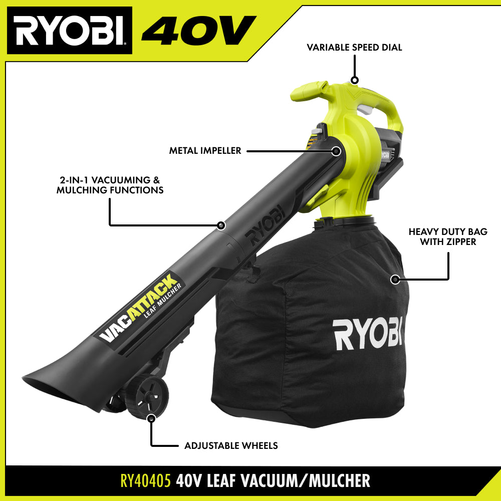 RYOBI 40-Volt Lithium-Ion Cordless Leaf Vacuum/Mulcher (Tool Only)