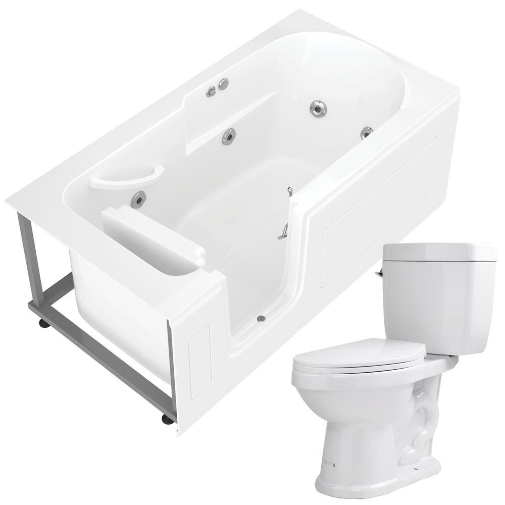 Universal Tubs Step-In 59.6 in. Walk-In Whirlpool Bathtub in White with 1.6 GPF Single Flush Toilet