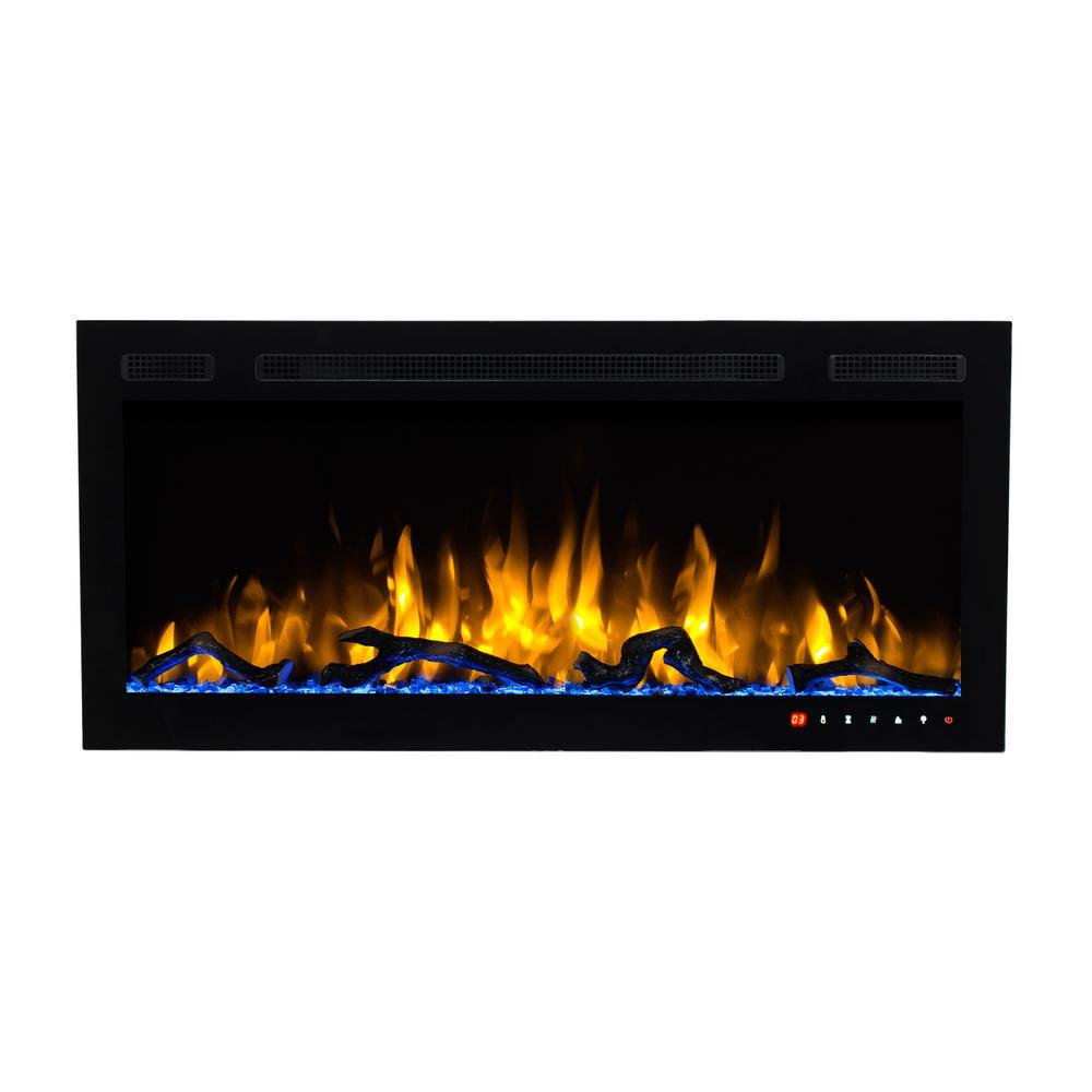 Slimline 36 in. Wall Mount and Recessed Electric Fireplace in Black - Super Arbor