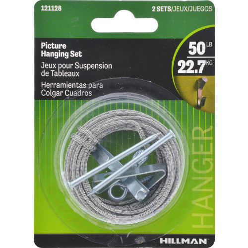 Hillman AnchorWire Steel-Plated Conventional Picture Hanging Set, 50 lb Capacity, 2-Pack