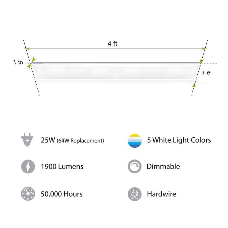 Commercial Electric 6 in. x 4 ft. 1900 Lumens Dimmable White Integrated LED Flat Panel Ceiling Flush Mount Fixture with Color Change 5CCT