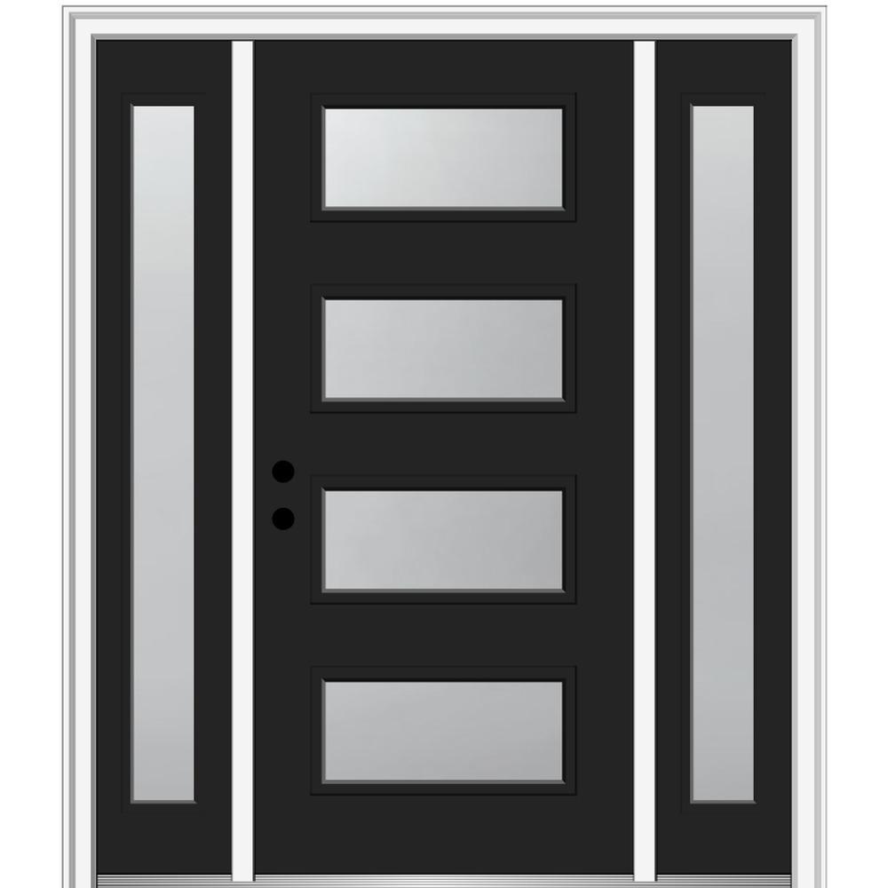 68.5 in. x 81.75 in. Celeste Left-Hand Inswing 4-Lite Frosted Modern Painted Steel Prehung Front Door with Sidelites - Super Arbor