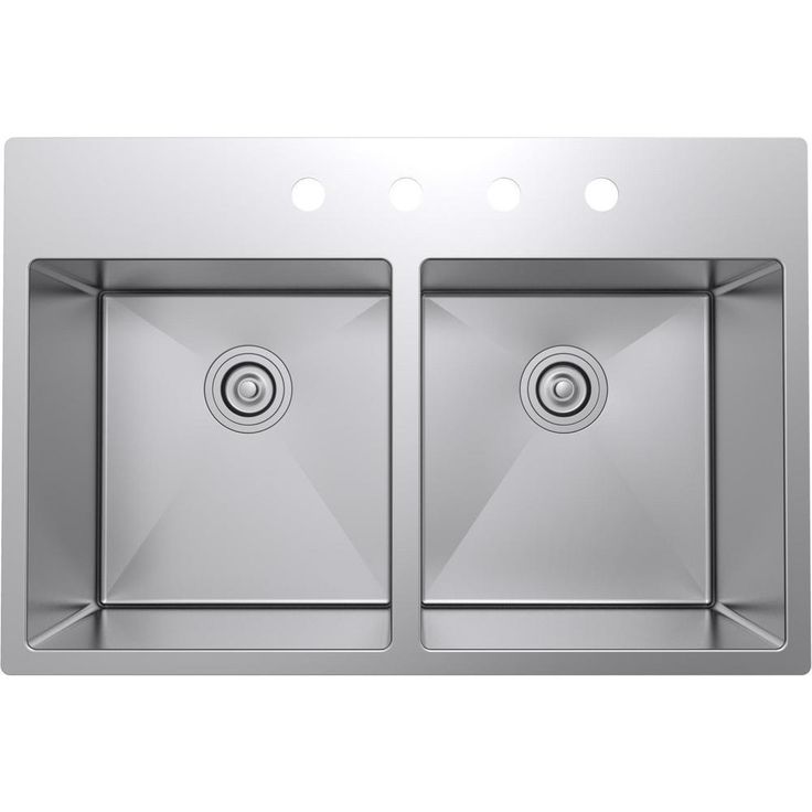 Drop-in Stainless Steel 33 in. 4-Hole Double Bowl 50/50 Kitchen Sink Kit in Satin