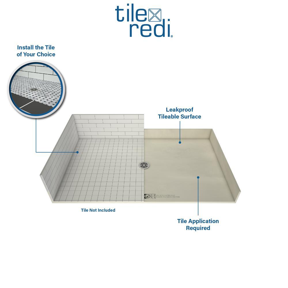Redi Free 37 in. x 72 in. Barrier Free Shower Base with Center Drain and Polished Chrome Drain Plate - Super Arbor