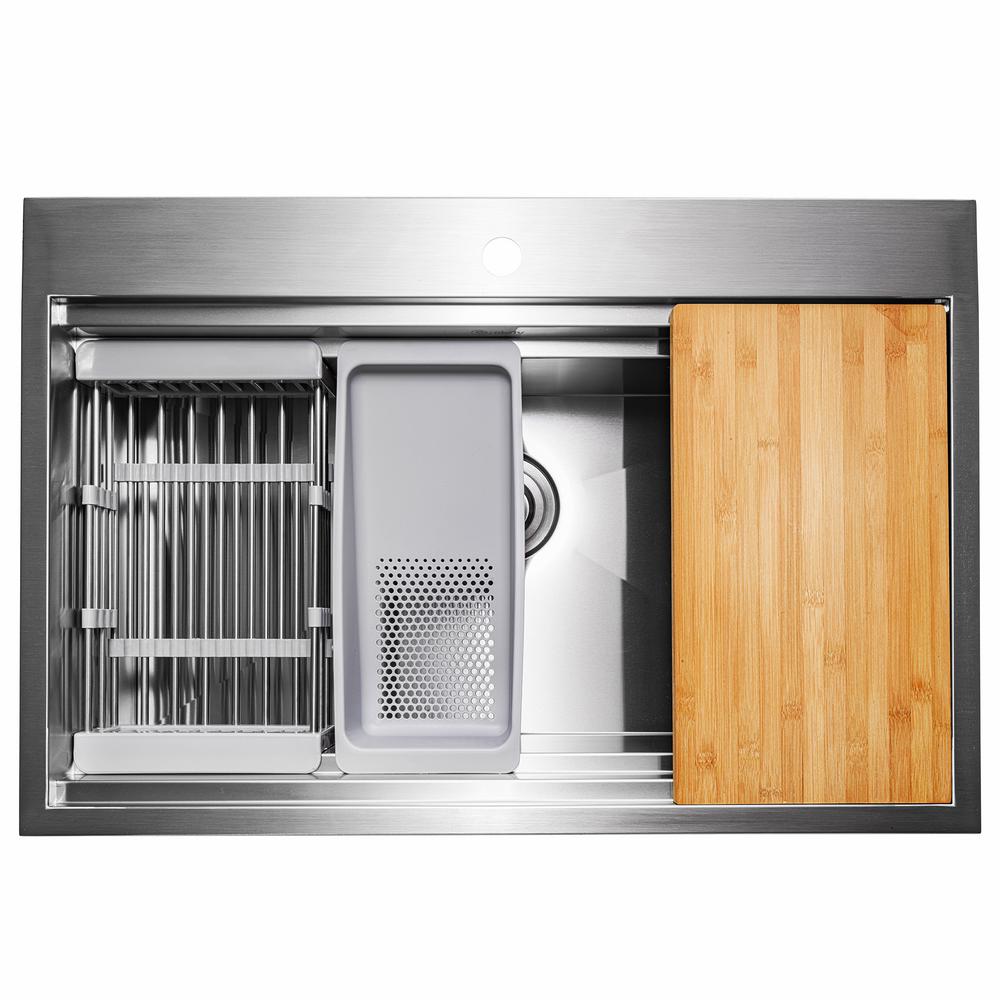 Handcrafted All-in-One Drop-In 33 in. x 22 in. x 9 in. Single Bowl Kitchen Sink in Stainless Steel with Accessories