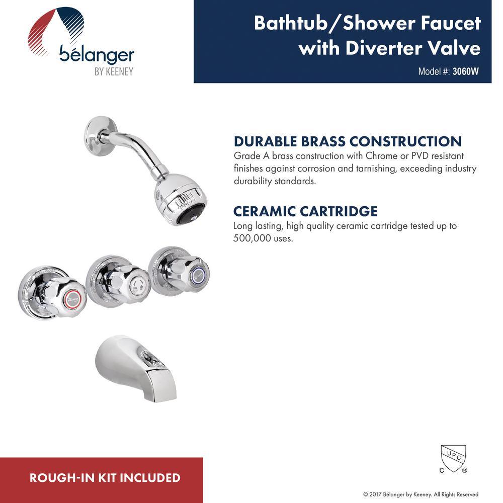 Belanger 3-Handle 2-Spray Tub and Shower Faucet in Polished Chrome (Valve Included) - Super Arbor